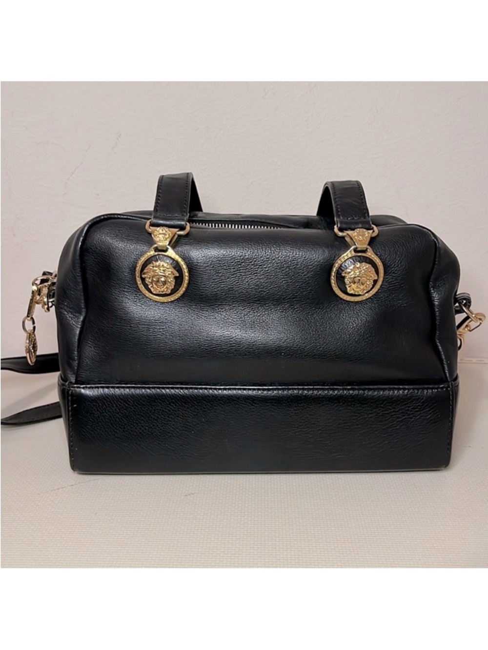 Vintage Versace Medusa Black Structured Base Two Way Bag